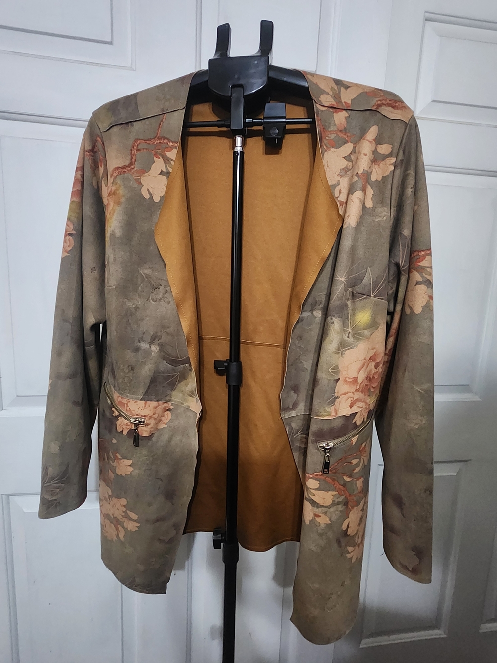 Amanda Green Boho Floral Open Front Faux Suede Jacket, Size XXL